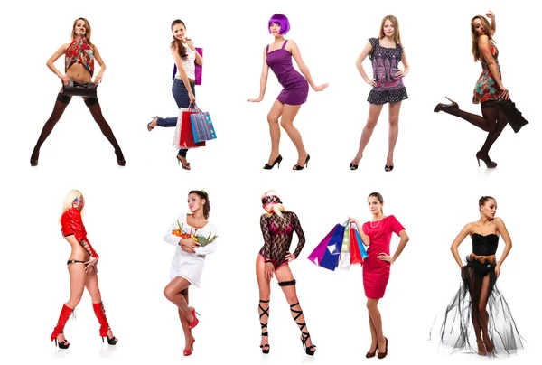 Ensemble Dix Femmes Beauté Dans Différentes Poses Vêtements — Photo