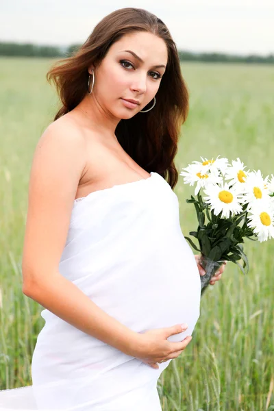 Joven Belleza Embarazada Mujer Campo —  Fotos de Stock