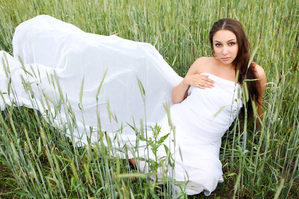 Unga Skönheten Gravid Kvinna Fältet — Stockfoto