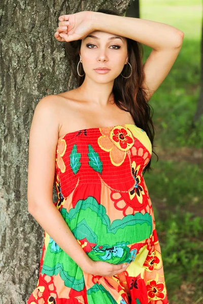 Schwangere Junge Schönheit Frau Farbe Kleidung — Stockfoto
