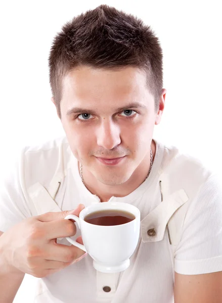 Людина з чашкою чаю — стокове фото