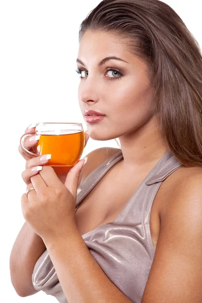 Жінка з чаєм — стокове фото