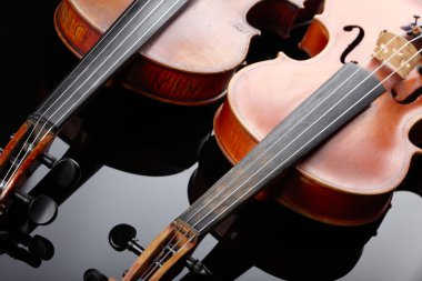 Two violins on dark background clipart