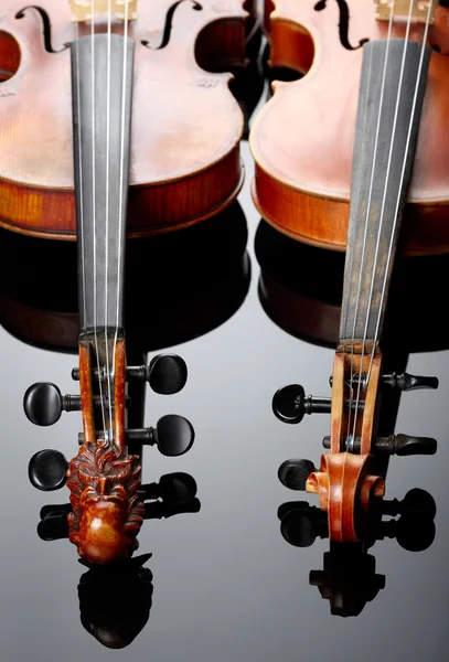 어두운 배경에 두 개의 바이올린 — 스톡 사진