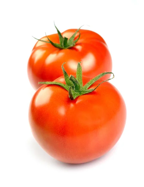 Beyaz arka planda izole edilmiş iki domates — Stok fotoğraf