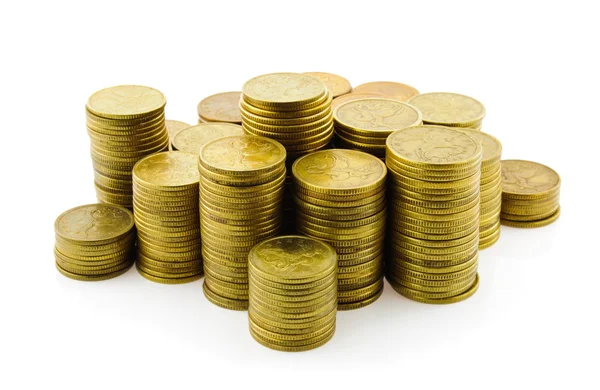 Columnas Las Monedas Aisladas Sobre Fondo Blanco — Foto de Stock