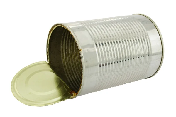 Empty tin can on white background — Stock Photo, Image