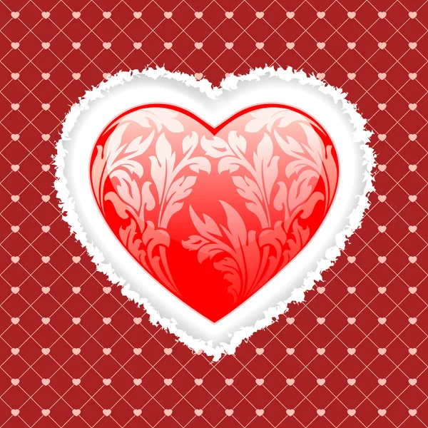 花柄の赤いバレンタイン ハート — ストックベクタ