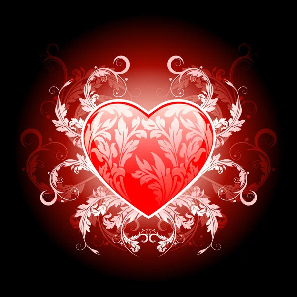 Corazón de San Valentín rojo con patrón floral — Vector de stock