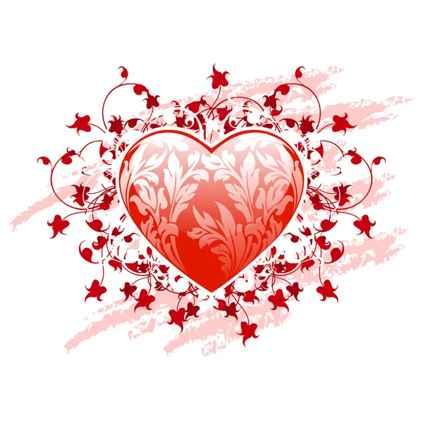Wektor Ilustracja Czerwone Walentynki Serce Kwiatowym Wzorem — Wektor stockowy