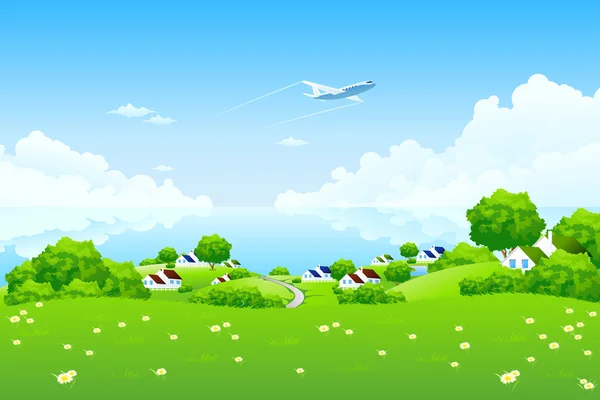 Green Landscape with aircraft — Stock Vector