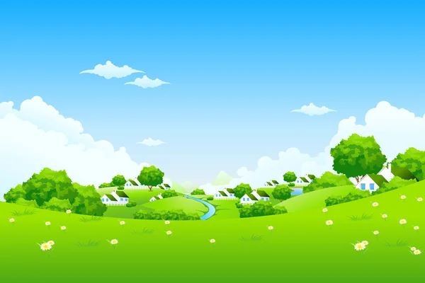 Green Landscape with houses Vector Graphics