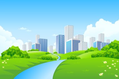 Green landscape with city clipart