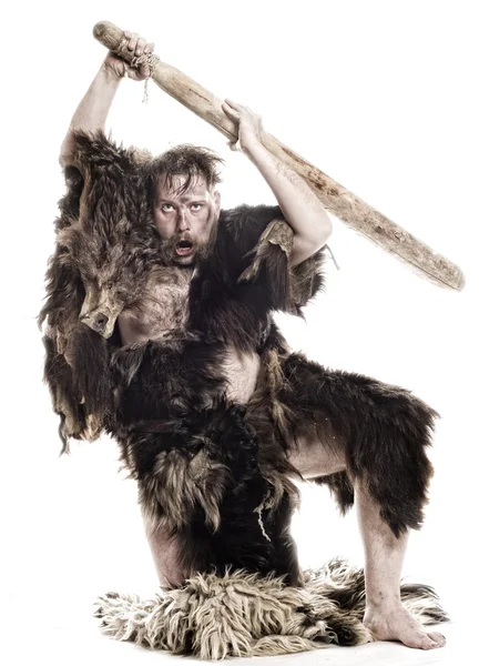 Caveman in bear skin — Stock Photo, Image