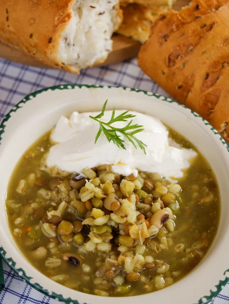 Zuppa di lenticchie, cereali e fagioli — Foto Stock