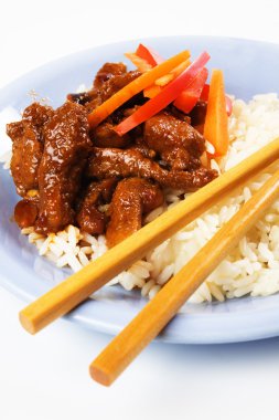 Chinese pork meat with rice clipart