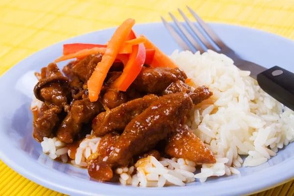 Chinese pork meat with rice — Stock Photo, Image