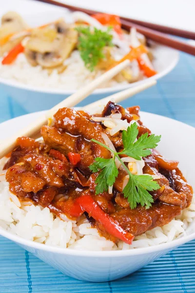 Chinese pork meat with rice — Stock Photo, Image