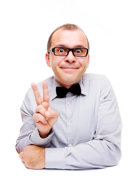 Homem de negócios mostrando dois dedos — Fotografia de Stock