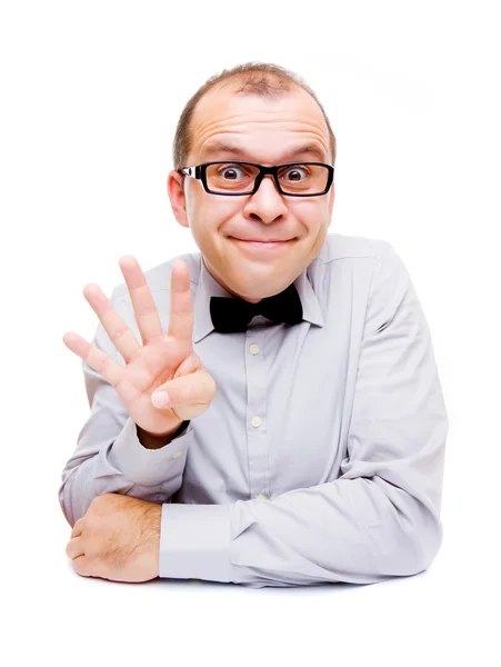 Uomo d'affari che mostra quattro dita — Foto Stock