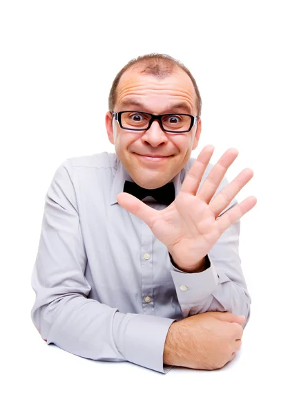 Affärsman visar fem fingrar — Stockfoto