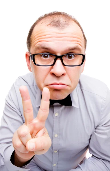 Businessman showing two fingers — Stock Photo, Image