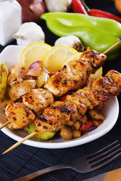 Grilled chicken meat on skewer — Stock Photo, Image