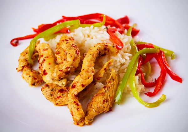 Asian spicy chicken with rice — Stock Photo, Image