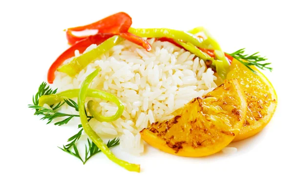 Cooked rice with orange slices — Stock Photo, Image