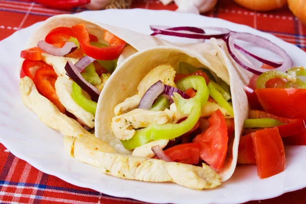 Tortilla wrap with chicken salad — Stock Photo, Image