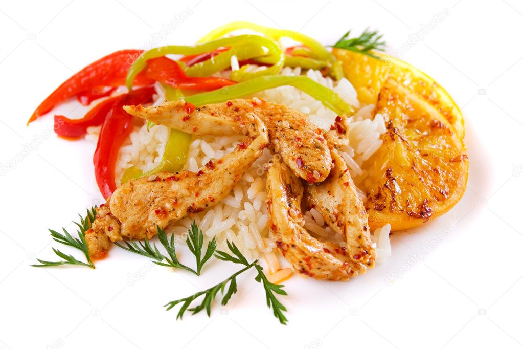 Asian spicy chicken and rice — Stock Photo © igordutina 5050049