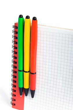 Üç renkli tükenmez kalem ve defter