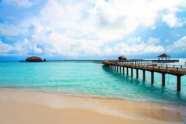 Maldives. A wooden road over ocean clipart