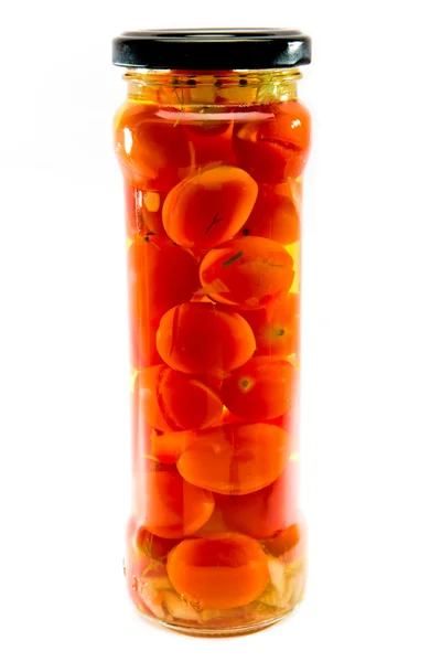 西红柿罐头在玻璃罐子 — 图库照片