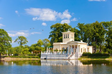 Russia, Peterhof (Petrodvorets). Olga's Pavilion on island in Olga's pond. clipart