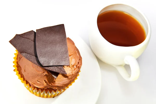 Schokoladenkuchen Und Tasse Tee — Stockfoto