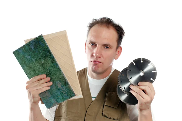 Man Builder Chooses Detachable Disk Tool — Stock Photo, Image
