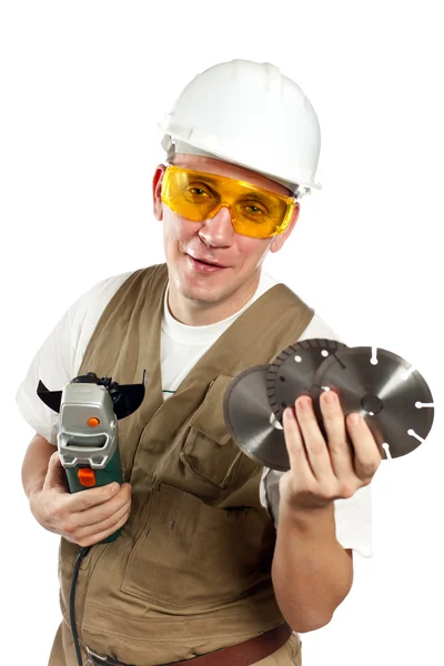 Hombre Constructor Con Gafas Casco — Foto de Stock