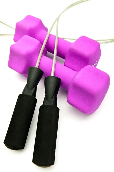 Skipping Rope Pink Dumbbells Neoprene Cover — Stock Photo, Image