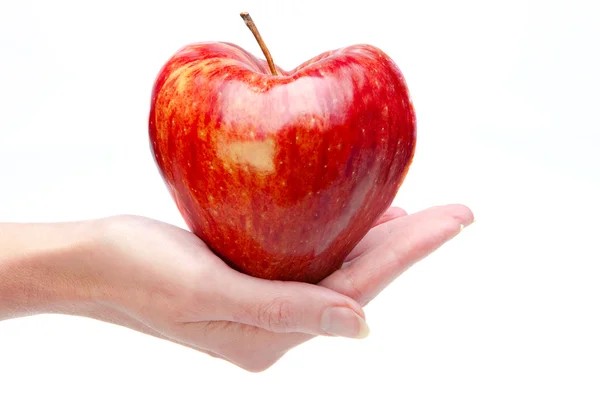 Ręka Jabłkiem Formie Serca — Zdjęcie stockowe