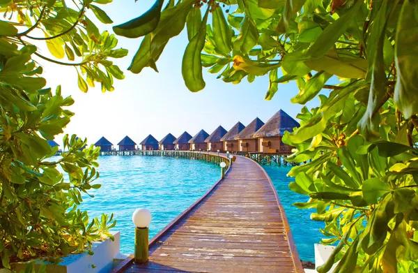 Maldiverna. Villa på pålar på vatten — Stockfoto