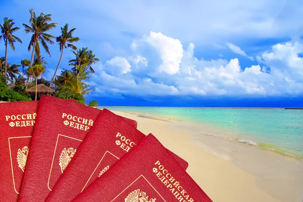 Заграничные паспорта России на тропический пляж — стоковое фото