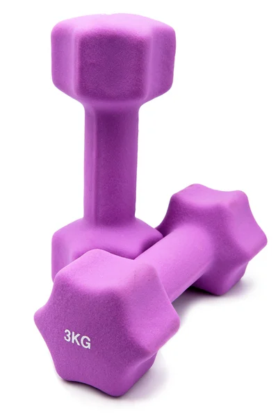 Pink 3 kg dumbbells in a neoprene cover — Stock Photo, Image