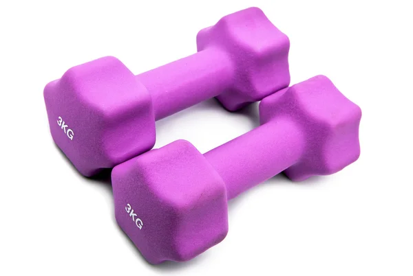 Pink 3 kg dumbbells in a neoprene cover — Stock Photo, Image