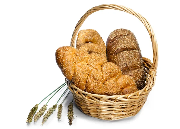 stock image Basket with bread on white background