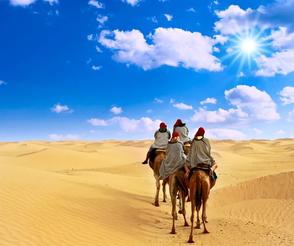 Camel caravan going through desert — Stock Photo, Image