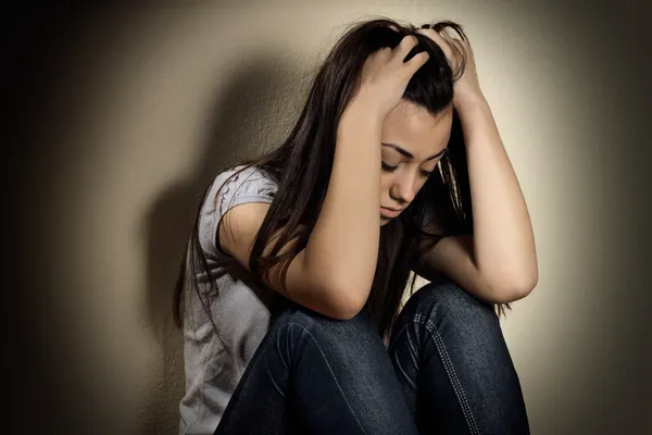 Closeup Portrait Depressed Teenager Girl — Stock Photo, Image