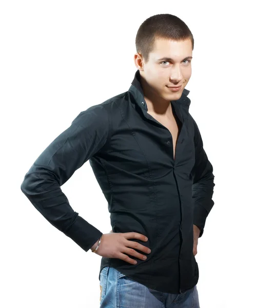 Portrait Handsome Young Man Black Shirt — Stock Photo, Image