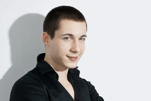 Portrait Handsome Young Man Black Shirt — Stock Photo, Image