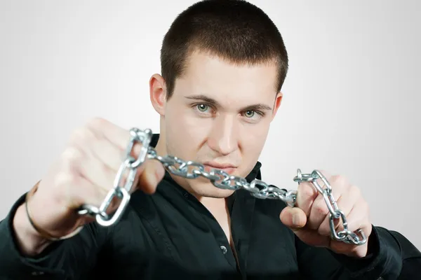 Young Man Wants Break Chains — Stock Photo, Image
